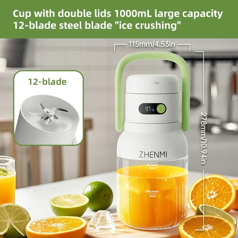 ZHENMI BPA-Free Cordless Blender Portable Juicer 33oz