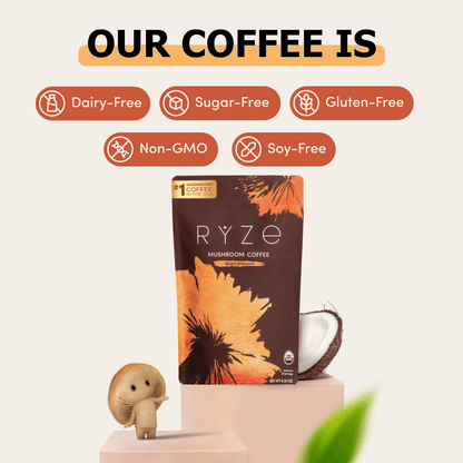 Mushroom Medium Roast Coffee USDA Organic with 6 Adaptogenic Mushrooms, USA Grown Instant Coffee for Better Energy, Focus Digestion Immunity with Lions Mane & Turkey Tail 30 Servings